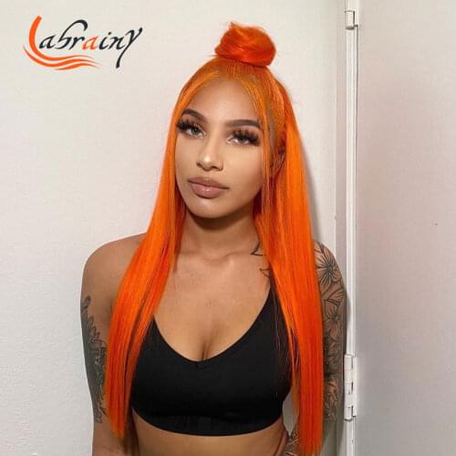 HD Transparent Lace Frontal Human Hair Wigs Straight Orange Ginger 13x6 Topline Lace Part Wigs Remy Pre Plucked Bleached Knot