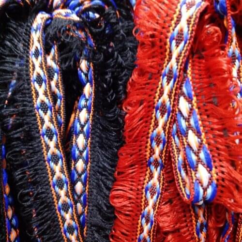 2.5cm 25mm 1'' Soft Back Red Colorful Rhombus Tassels Classical Laciness Costume National Jacquard Ribbon Garment Woven Webbing