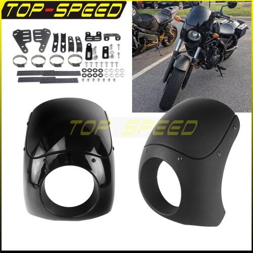 5-3/4 Inch Front Fairing w Windscreen 5.75" Headlight Fairing for Harley BMW Triumph Cafe Racer Bobber Chopper 35mm-49mm Mount