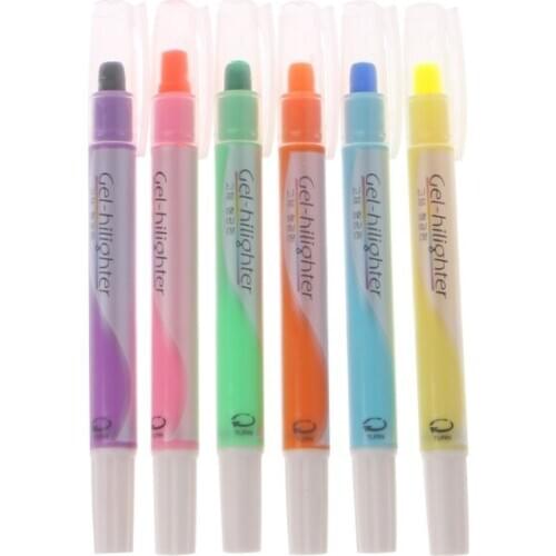 6 Pcs Watercolor Gel Pen Cute Highlighter Solid Accent Ink Maker Smooth Writing
