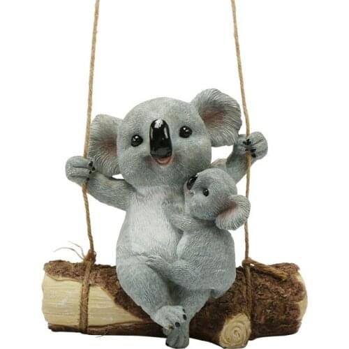 Climbing Rope Koala Bear Statue Sculptures Tree Hanging Resin Animal Figurine Outdoor Garden Yard Decoration Accessories