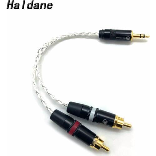 Free Shipping Haldane 3.5mm Stereo to 2 RCA Male Audio Adapter Cable 8-cores 7N OCC Copper Silver plated Audio Cable