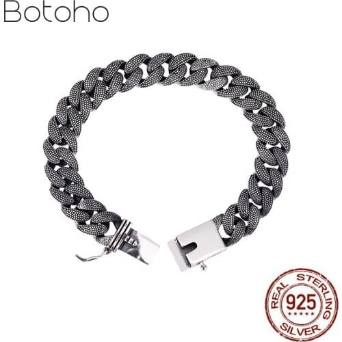 925 Sterling Silver color Punk Bracelet For Men Women Width 10mm Vintage Rock Link Chain&Bracelets Thai Silver Fine Jewelry