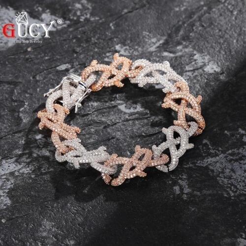 GUCY Men Zircon Crown of Thorns Cuban Link Bracelet Hip hop Jewelry Thick Heavy Material Iced CZ For Jewelry