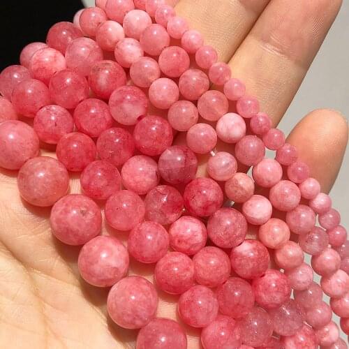 Natural Gem Pink Angelite Stone Beads 4 6 8 10mm Round Loose Spacer For Jewelry Making Diy Bracelet Necklace Supplies 15"/Strand