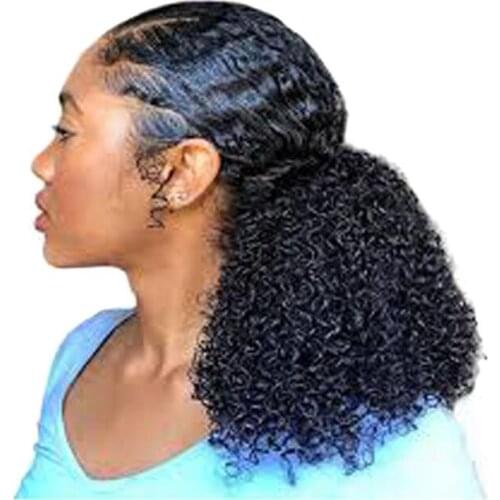 ZM Black Synthetic Kinky Curly Ponytail Long Drawstring Pony Tail clip in Synthetic hair bun extensions chignon hairpiece women