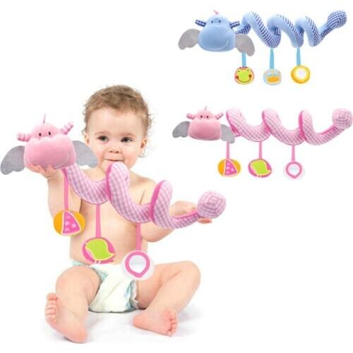 Infant Pink Plush Rattle Stroller Animal Appease Toys Gift For Newborn 0-12 Months Baby Hand Toys Crib Spiral Hanging Mobile