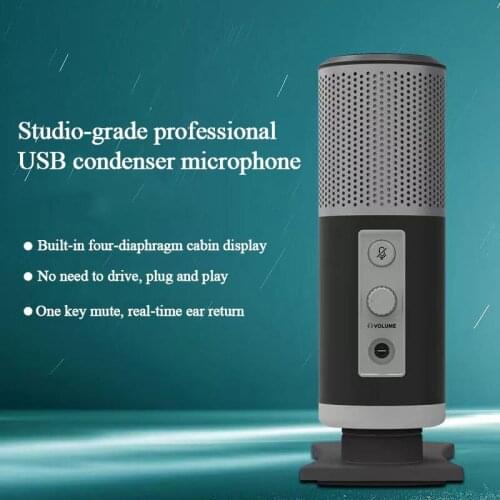 Computer USB Microphone RGB with sound card recording capacitor microphone live conference interview four-point microphone
