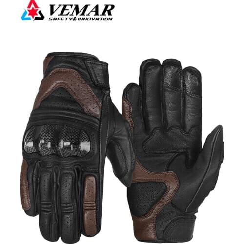 Motorcycle riding leather gloves carbon fiber anti-fall breathable retro touch screen motorcycle racing knight equipment glove