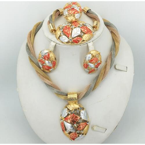 HOT Fashion wedding Dubai Africa Nigeria African Jewelry set gold-color necklace Earrings romantic woman Bridal Jewelry Sets
