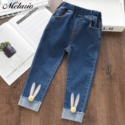 Melario Girls Jeans 2020 New Spring Floral Embroidery Pants Cute Childrens Leggings Blue Elastic Waist Pants
