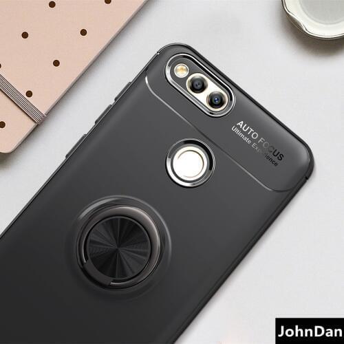 JohnDan For Huawei Honor 7X Metal Magnet Car Stand Ring Grip Soft Silicone TPU Case For Huawei Honor 7 X Slim Back Cover Cases