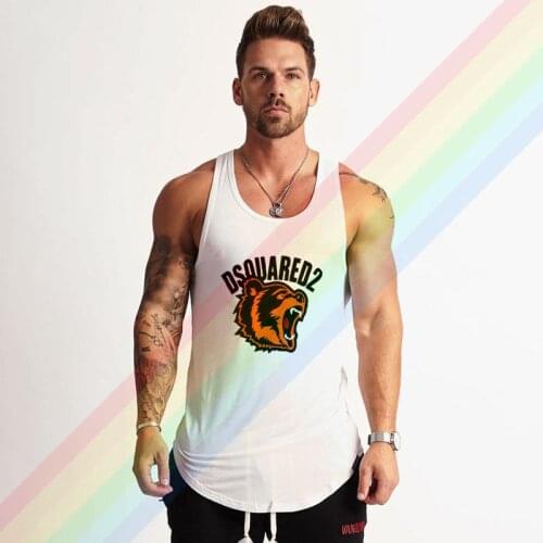 DSQ2 Roaring Tigers Head Logo Brand Gym Clothing Bodybuilding Cotton Tank Tops For Men Summer Singlet Sleeveless Plus Size
