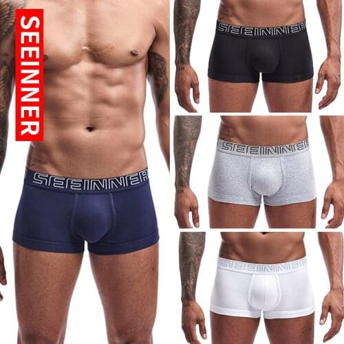 Seeinner mens underwear combed cotton boxer solid color mens boxer briefs