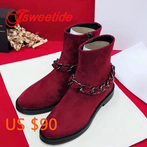 New Arrival Winter Highest quality Suede leather Boots British Style Boots Brand Platform women Chain motorcycle ankle boots