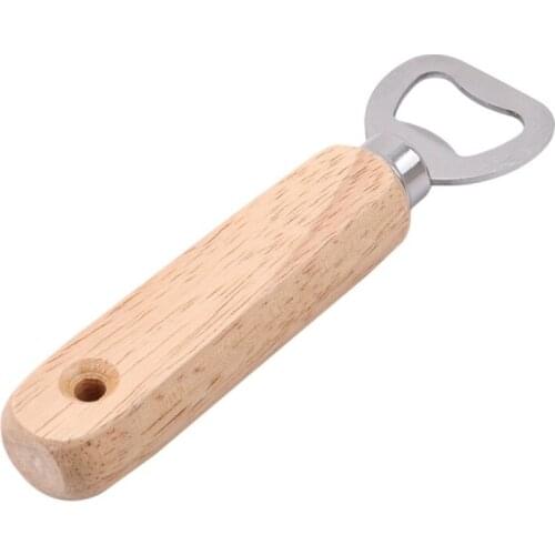 Beer Bottle Opener Oak Handle Stainless Steel Beer Wine Glass Cap Corkscrew Drink Bartender Bottle Opener Home Kitchen Bar Tools