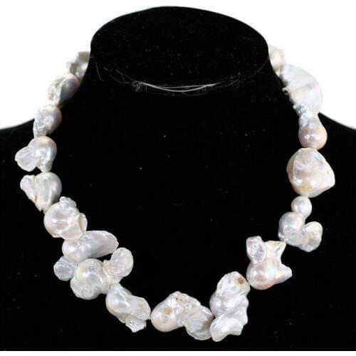 Baroque 18" Big 15-25mm Freshwater Real Pearl Necklace White Nature Pearl 36"