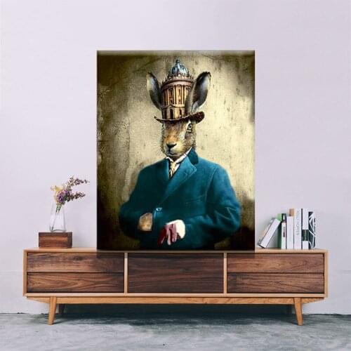 -painted Animals Oil Painting Home Decor Wall Art on Canvas Steampunk Hare Canvas Wall