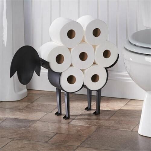 Free-Standing Bathroom Tissue Storage Black Iron Nordic Metal Creative Tissue Holder Lamb Pattern Vertical Toilet Paper Holder