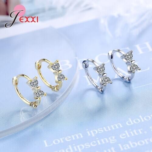 Simple Fashion 925 Sterling Silver Bowknot Hoop Earrings for Women Girl Sweet Shiny Cubic Zirconia Earring Gift Fine Jewelry