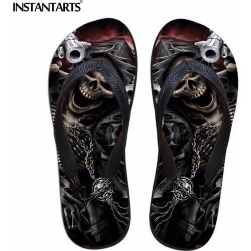 INSTANTARTS Cool Skull Reaper Flip Flops Mens Summer Beach Rubber Soft Non-Slip Slippers Punk Hip Hop Sandlas for Men Boy Shoes