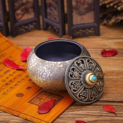 375g Tibetan Lotus yellow copper Incense Holder Brass Metal Incense Burner Sandalwood Sage Palo Santo Candle Holder Altar Table