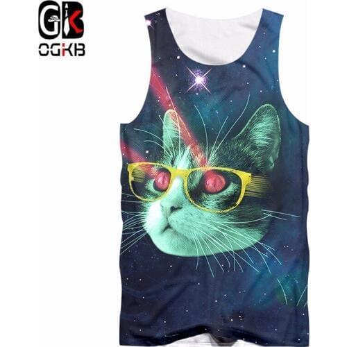 OGKB Tank Top Man 2018 New Star cat ray Tank Top Mens Funny Purple Galaxy Space 3D print Sleeveless Animal cat Hiphop