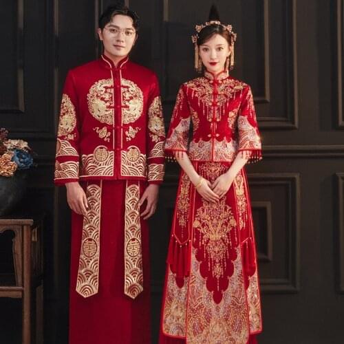 Oversize 4XL 5XL 6XL Traditional High Quality Embroidery Bride Groom Wedding Dress Retro Chinese Refined Stylish Marry Cheongsam