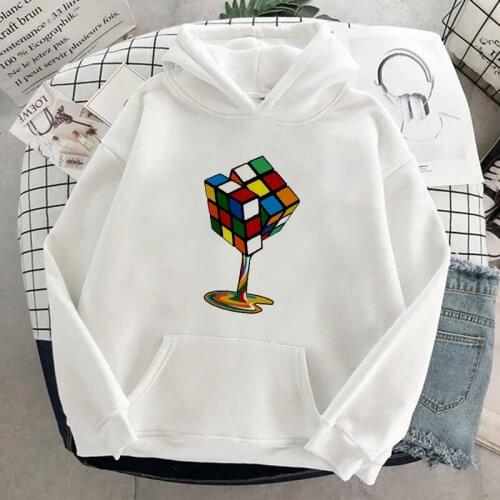 Autumn Fun Rubiks Cube Print hoodies Women 90s Graphic hoodie Harajuku Tops Cute Pink White hooded Sweatshirts Female Pullovers