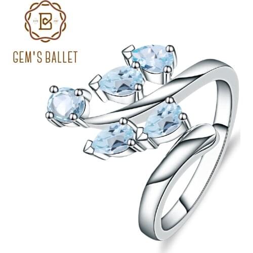 Gems Ballet Natural Sky Blue Topaz Genuine 925 sterling Silver Flower Rings For Women Anniversary Fine Jewelry Gift