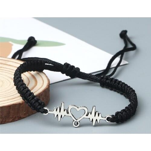 Gold Heartbeat Cardiogram Bracelets Women Red Black Rope Handmade Weaving Lover Jewelry Bracelet Special Gifts for Best Friends