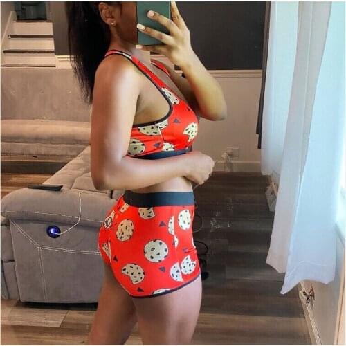2020 Women Clothes Fashion Printed Casual Two Piece Set Crop Top and Pants Summer Short Tracksuit Women Sexy Bodycon Romper New
