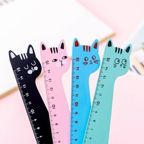 100pcs Creative Cat Ruler Kawaii School Supplies Cute Cat Wood Ruler Korean Stationery 15cm Kawaii Accessories Wholesale