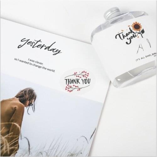 600pcs/lot white thank you round flower plant stationery envelope scrapbook party baking holiday business sealing sticker