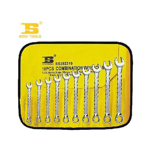 8 Pcs 12 Point Metric Combination Open Box End Wrench Set Silver Tone