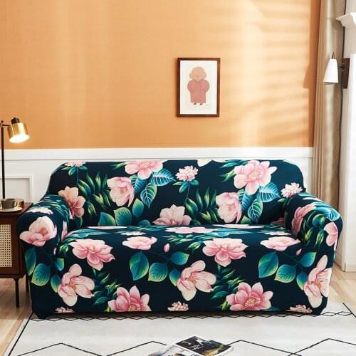 Airldianer Pastoral Style Flowers Print Stretch Sofa Cover Green Leaves Elastic Couch Cover L shaped cover sofa for living room2