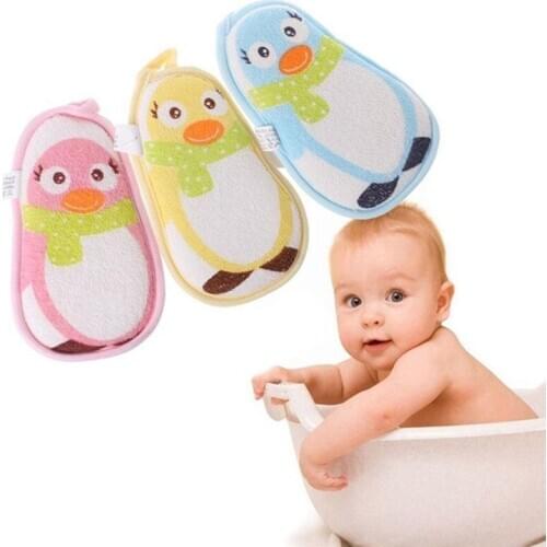 Baby Towel Accessories Little Penguin Infant Shower Faucet Bath Brushes Sponge Cotton Rubbing Body Wash Child Bath Brushes