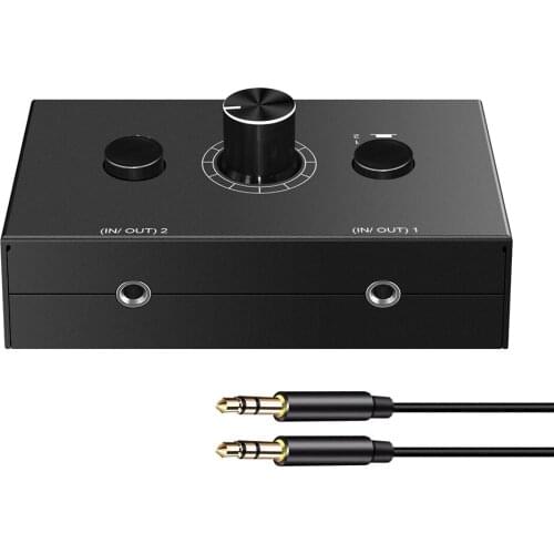 Audio Switcher 2 Ports Mute Button Splitter 3.5mm Stereo 1-In-2 Or 2-In-1 Out Bi-directional With Cable Selector Phone Headphone