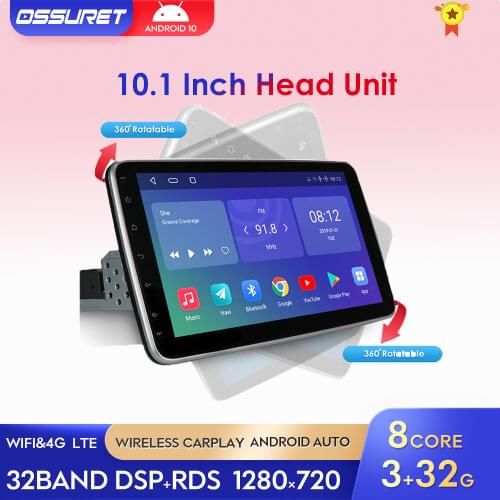 1Din Rotatable Android10 DSP Car Radio Multimedia for Universal Stereo Video Player GPS Navi 360 Rotation WIFI SWC DVR 2G/1G RAM