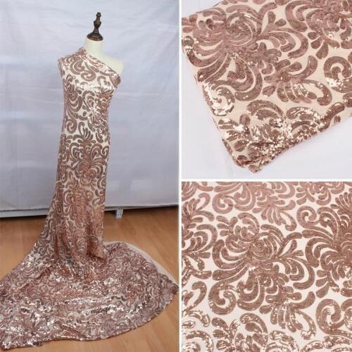 Glitzy Rose gold Stretchy Sequin fabric mesh sequin embroidery elastic lace fabric for wedding dress party event 50" wide 1 yard