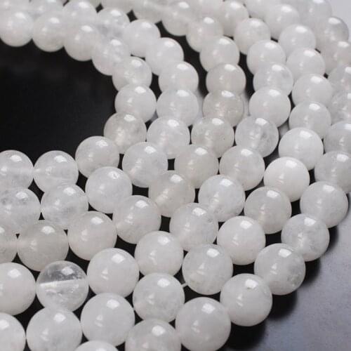 Natural Stone Beads White Jades Stone Chalcedony Round Loose Beads 4 6 8 10 12 14mm For Bracelets Necklace Jewelry Making