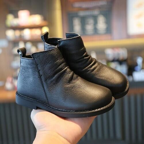 Childrens boots baby girl Martin boots real leather short soft-soled boots autumn and winter new low-cut single boots Korean