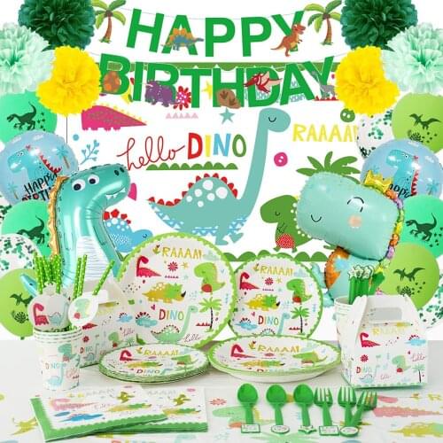 Dinosaur Party Tableware Sets Disposable Hat Plate Popcorn Box Snack Dinnerware Kids Birthday Baby Shower Supplies Decoration