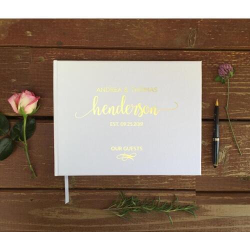 Personalized Wedding Journal Unique Wedding Guest Book Ideas Custom Name and Date Gold Calligraphy Guestbook photo ablums