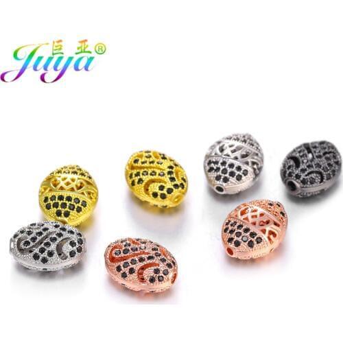 Juya DIY Decoration Charm Beads Supplies Floating Flower Beads Handmade Oval Hollow Beads For Women Men Beads Jewelry Making