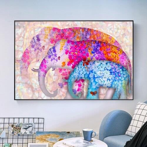 Graffiti Art Canvas Painting Animal Wall Art Canvas Prints Abstract Colorful Elephant Family Picture for Kids Room Home Decor