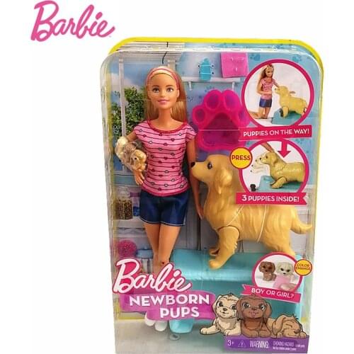 Original Barbie Doll New Born Pups Dog Pet Baby Hatching Dolls Educational Girl Toys Best Birthday Christmas Gift FBN17 DWJ68