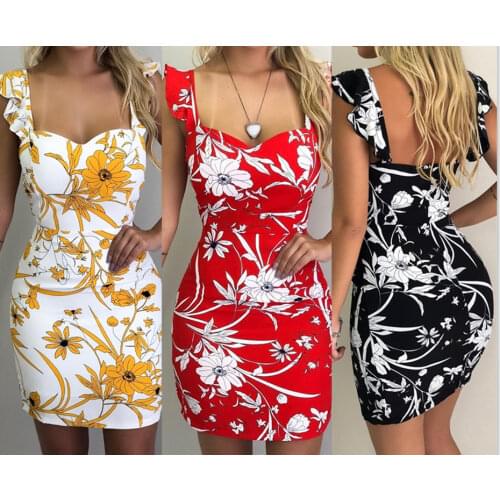 Summer 2 Sexy Womens Sleeveless Dress Floral Strappy V Neck Vestido Bodycon Evening Party Clubwear Short Mini Dress Fashion