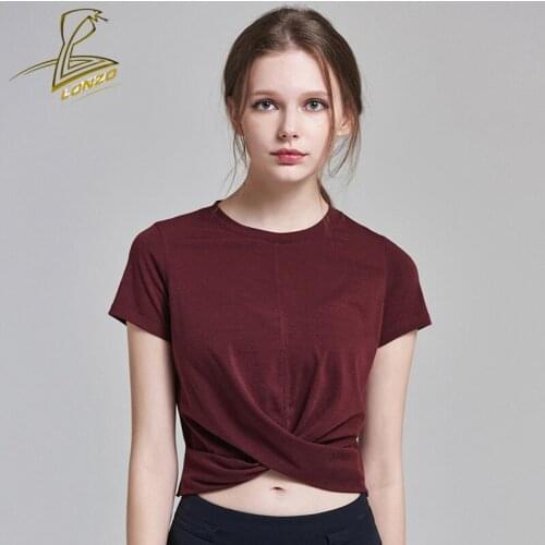 LONZO Women Running Sports Tops Sexy Belly Button Solid Color T-shirt Seamless Short Sleeve Yoga Gym Crop Top LCP129