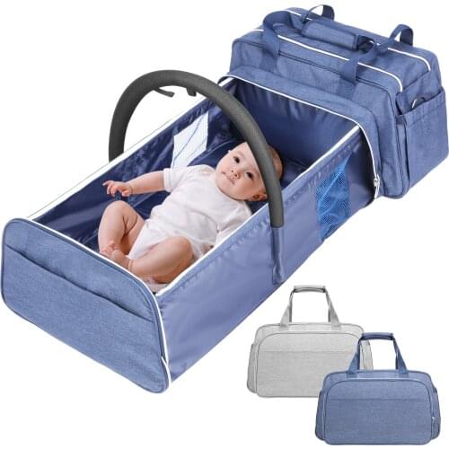 New Multi-functional Mummy Bag Folding Crib Function Large Capacity USB Stroller Bag Diaper Bag Backpack